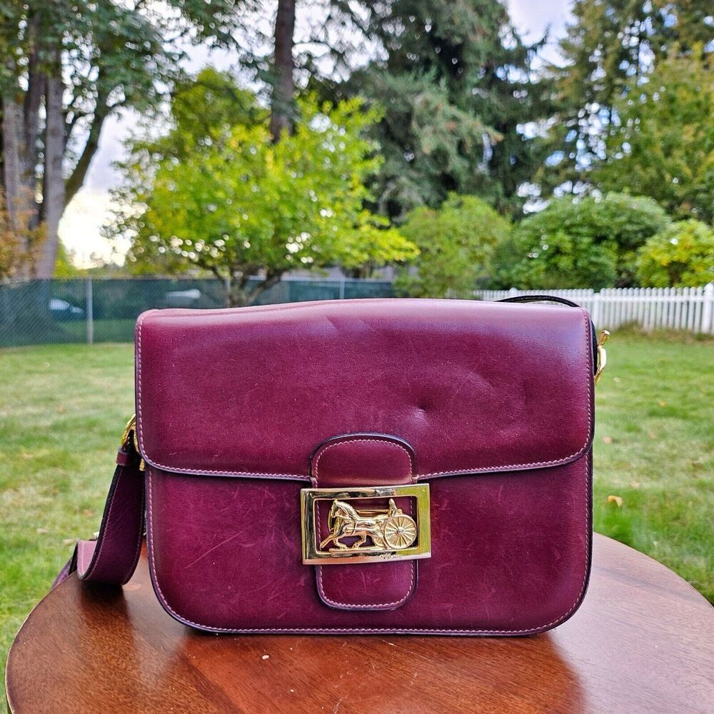 Vintage CELINE Horse Carriage Burgundy Italy Leather Shoulder Bag w Wallet - Picture 2 of 16